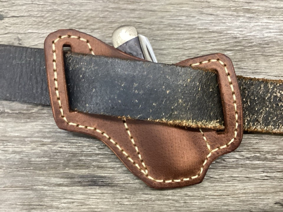 Buffalo Leather Folding Knife Sheath Trapper 4 1/8" Size(Sheath Only)
