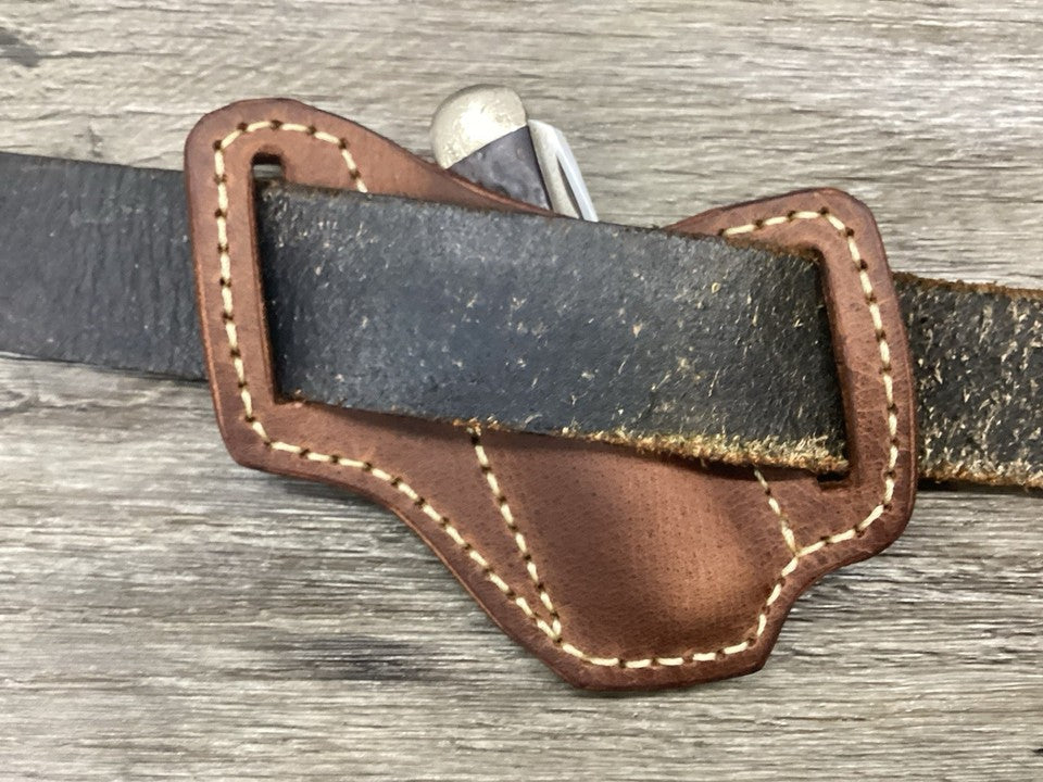 Buffalo Leather Folding Knife Sheath Trapper 4 1/8" Size(Sheath Only)