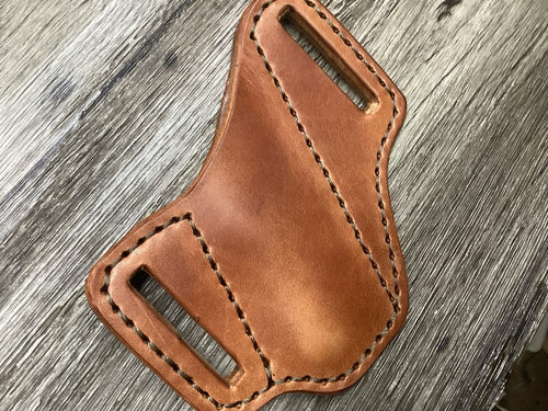 Bridle Leather Folding Pocket Knife Sheath Trapper(Sheath Only)