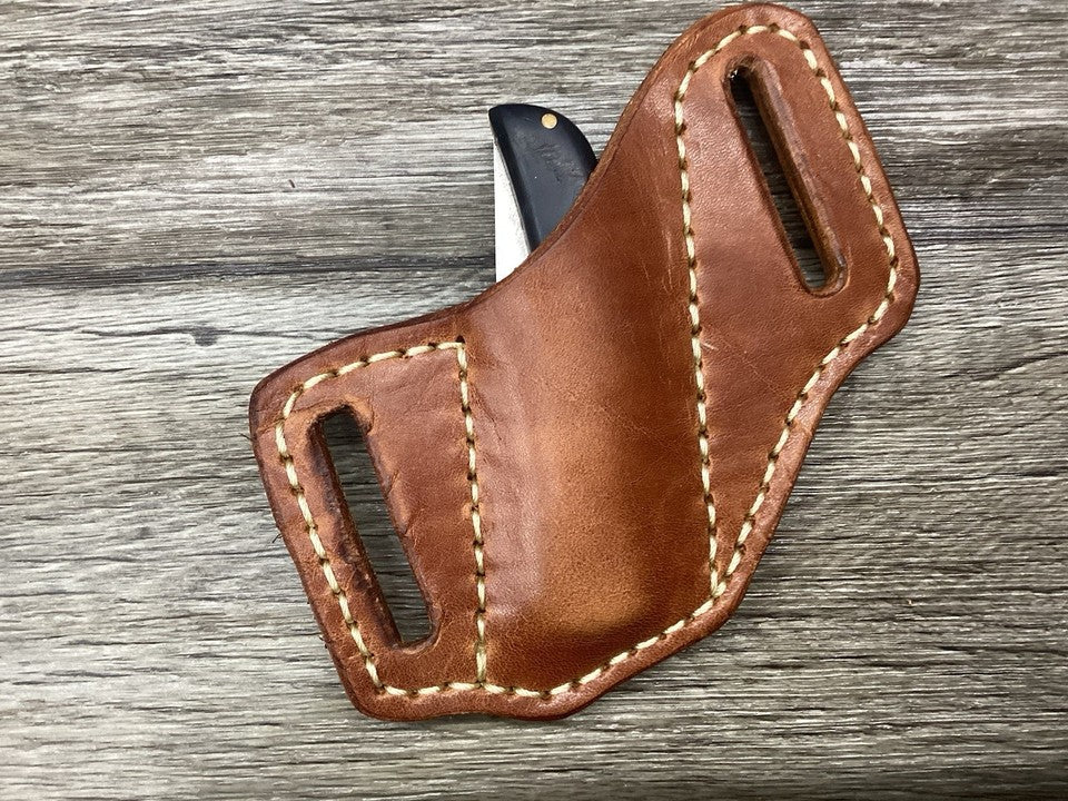 Bridle Leather Folding Pocket Knife Sheath Mini Trapper(Sheath Only)