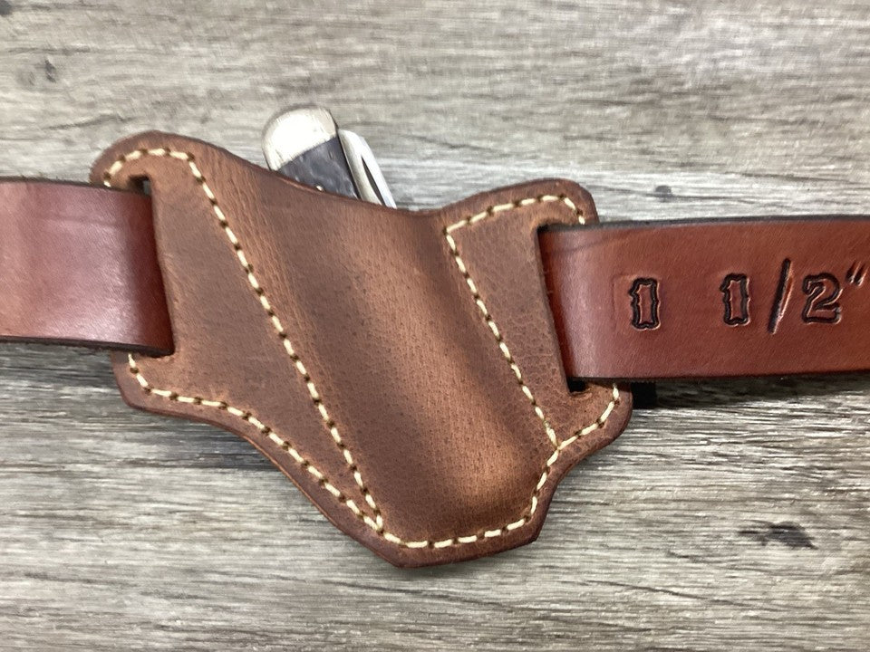 Buffalo Leather Folding Knife Sheath Trapper 4 1/8" Size(Sheath Only)