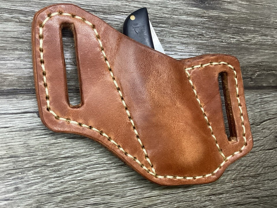 Bridle Leather Folding Pocket Knife Sheath Mini Trapper(Sheath Only)