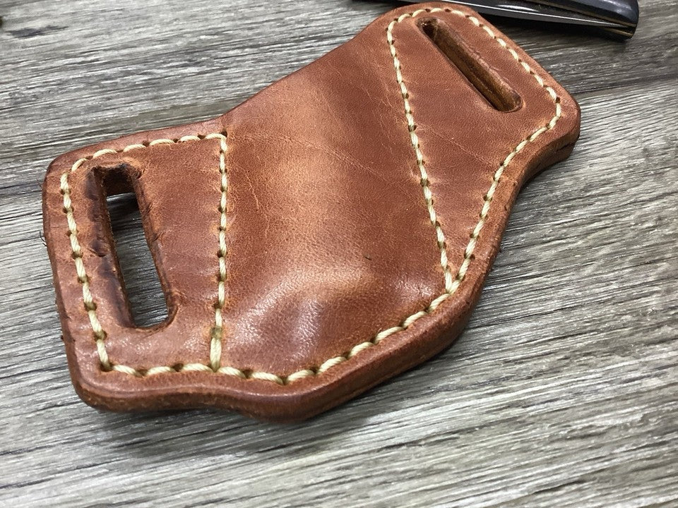 Bridle Leather Folding Pocket Knife Sheath Mini Trapper(Sheath Only)