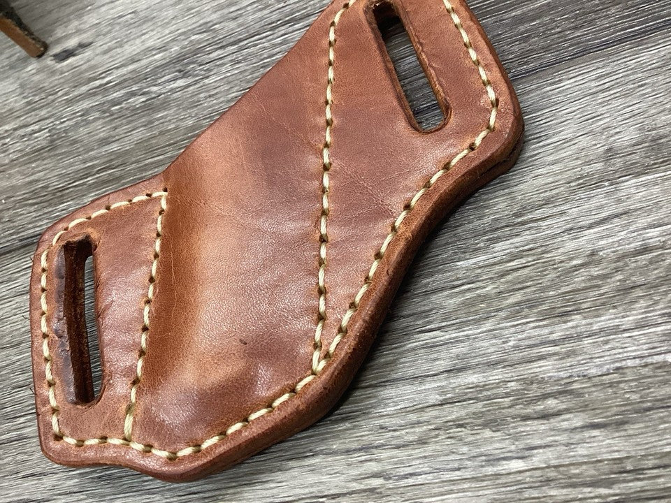 Bridle Leather Folding Pocket Knife Sheath Mini Trapper(Sheath Only)