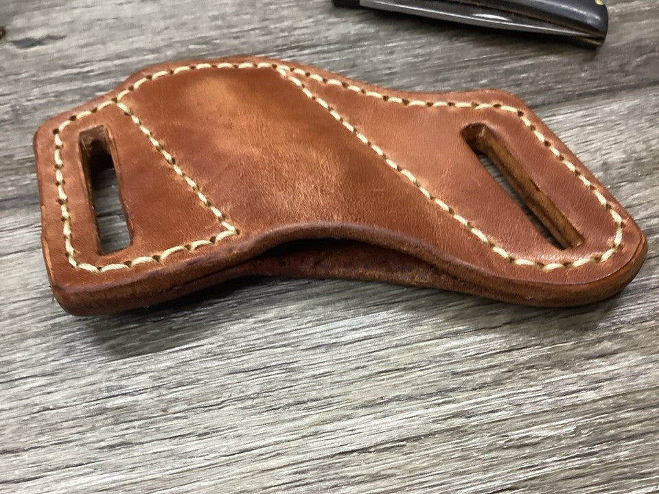 Bridle Leather Folding Pocket Knife Sheath Mini Trapper(Sheath Only)