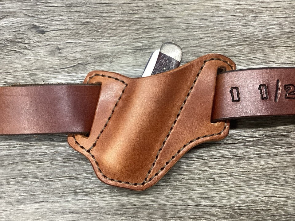 Bridle Leather Folding Pocket Knife Sheath Trapper(Sheath Only)