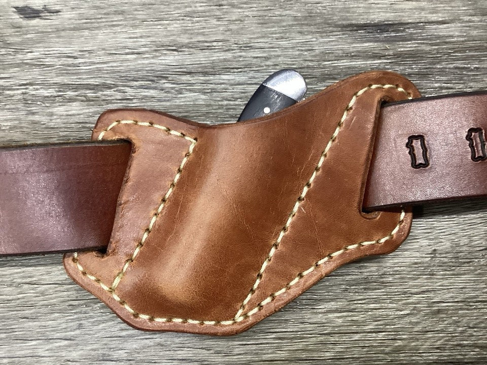 Bridle Leather Folding Pocket Knife Sheath Mini Trapper(Sheath Only)