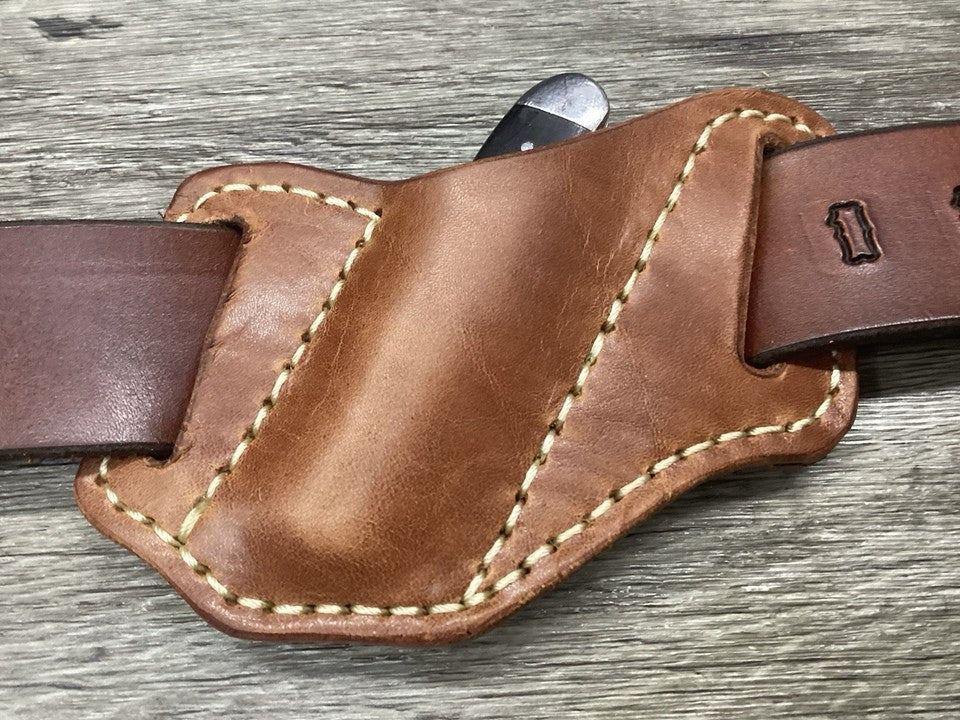 Bridle Leather Folding Pocket Knife Sheath Mini Trapper(Sheath Only)