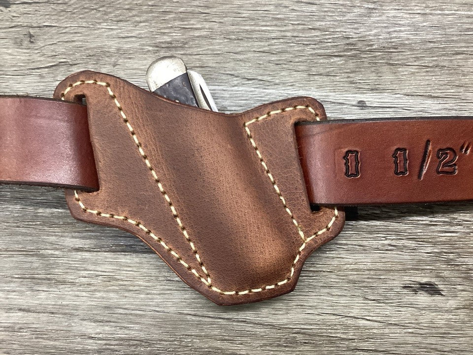 Buffalo Leather Folding Knife Sheath Trapper 4 1/8" Size(Sheath Only)