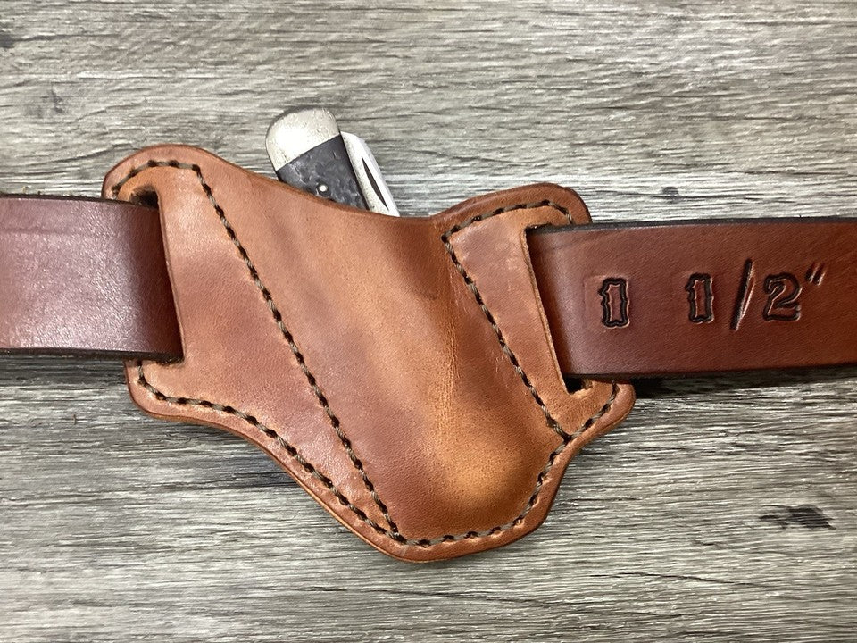 Bridle Leather Folding Pocket Knife Sheath Trapper(Sheath Only)