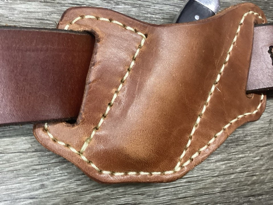 Bridle Leather Folding Pocket Knife Sheath Mini Trapper(Sheath Only)