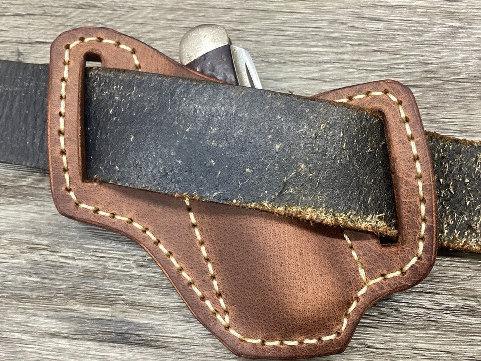 Buffalo Leather Folding Knife Sheath Trapper 4 1/8" Size(Sheath Only)