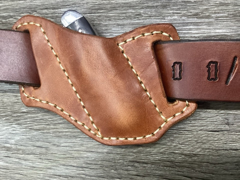 Bridle Leather Folding Pocket Knife Sheath Mini Trapper(Sheath Only)