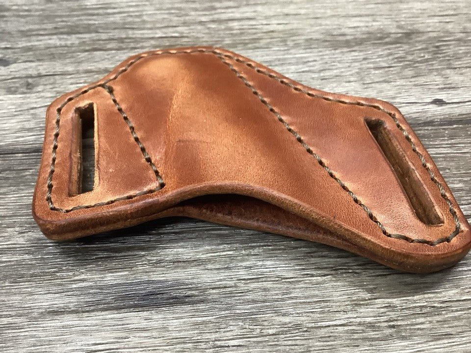 Bridle Leather Folding Pocket Knife Sheath Trapper(Sheath Only)