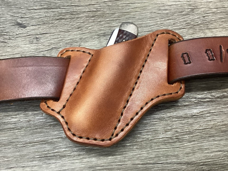Bridle Leather Folding Pocket Knife Sheath Trapper(Sheath Only)