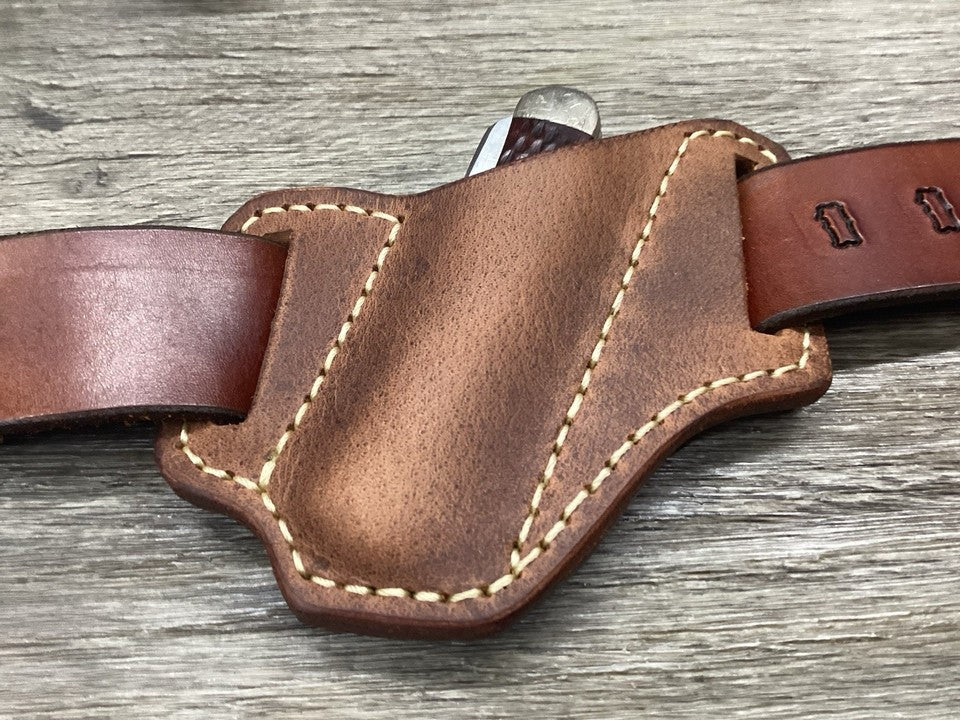 Buffalo Leather Folding Knife Sheath Trapper 4 1/8" Size(Sheath Only)