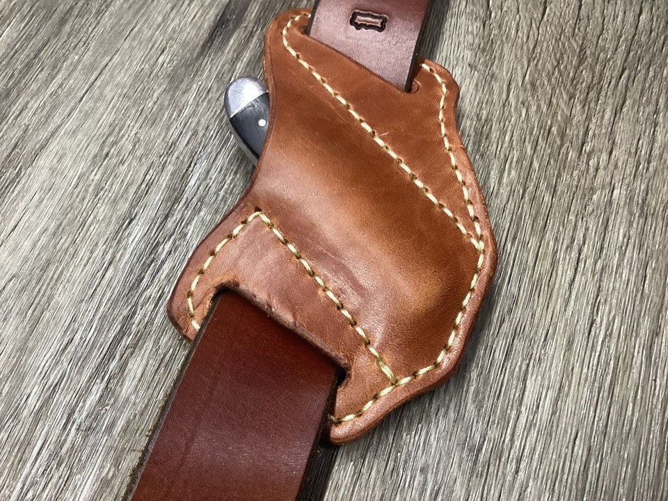 Bridle Leather Folding Pocket Knife Sheath Mini Trapper(Sheath Only)