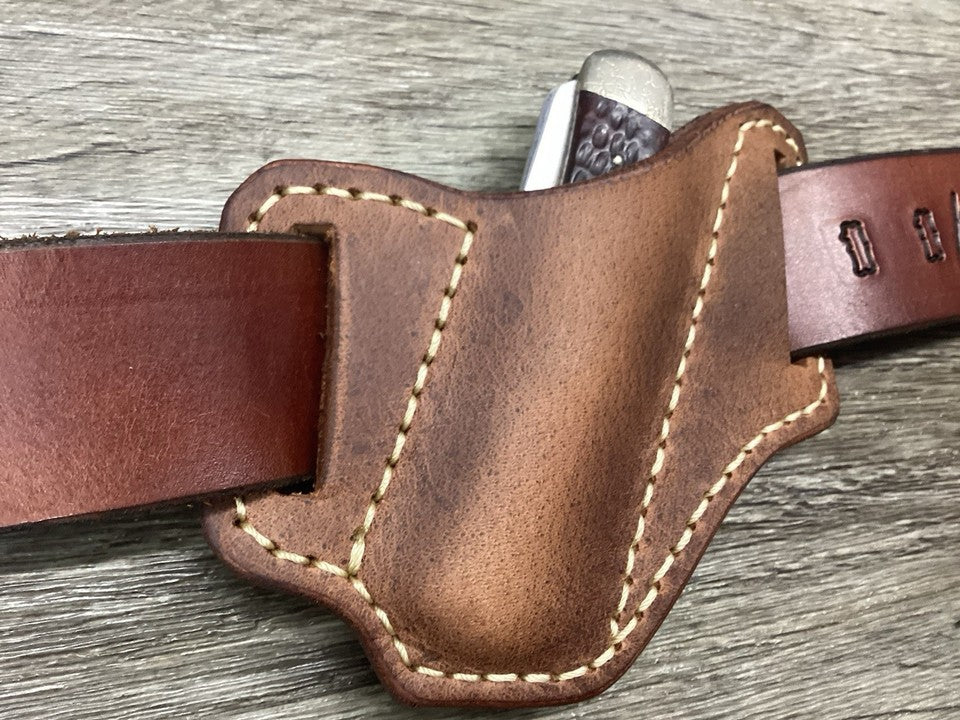Buffalo Leather Folding Knife Sheath Trapper 4 1/8" Size(Sheath Only)