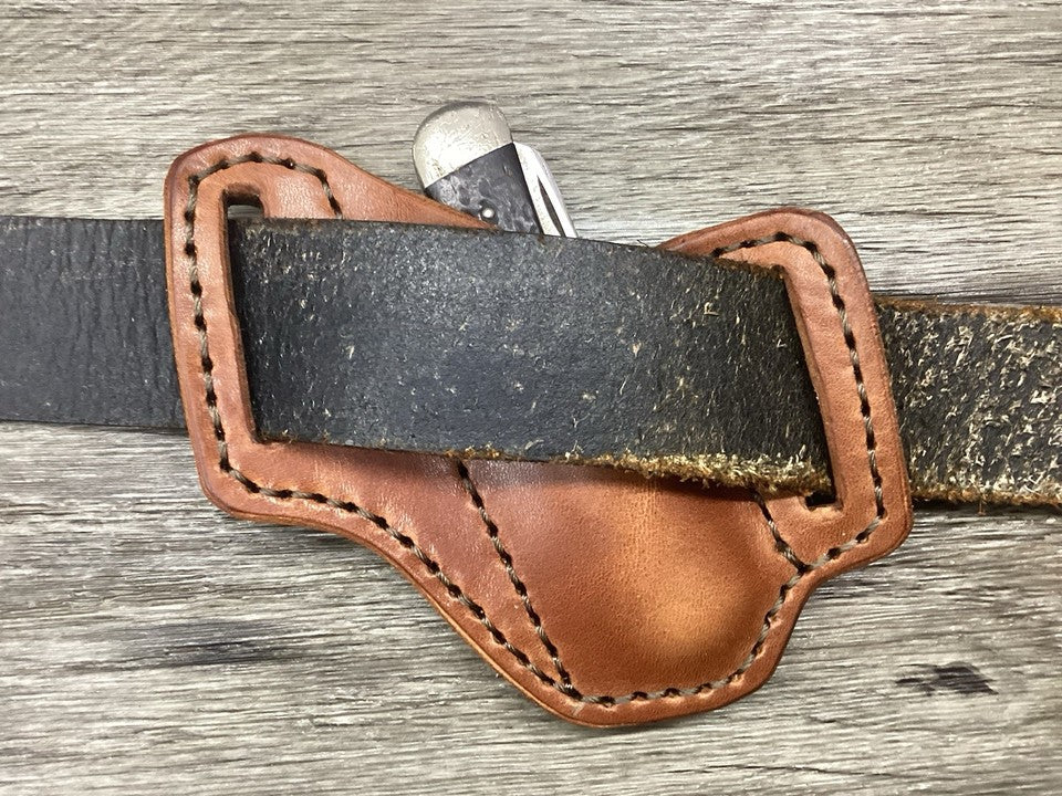 Bridle Leather Folding Pocket Knife Sheath Trapper(Sheath Only)