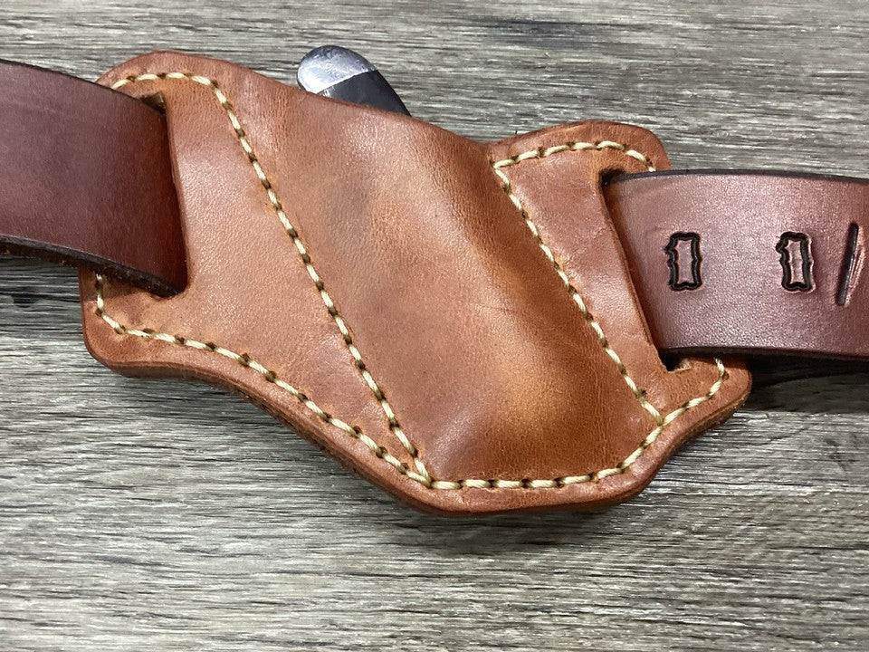 Bridle Leather Folding Pocket Knife Sheath Mini Trapper(Sheath Only)