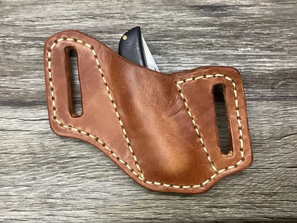 Bridle Leather Folding Pocket Knife Sheath Mini Trapper(Sheath Only)