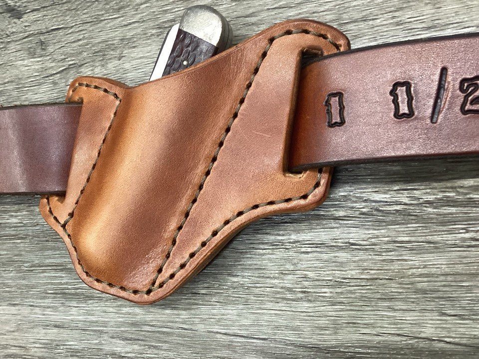 Bridle Leather Folding Pocket Knife Sheath Trapper(Sheath Only)