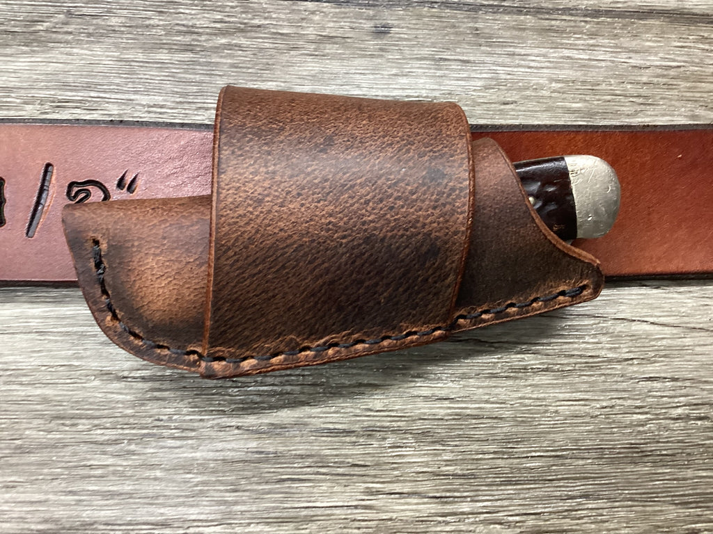 Buffalo Leather Folding Knife Sheath Trapper 4 1/8" Size(Sheath Only)