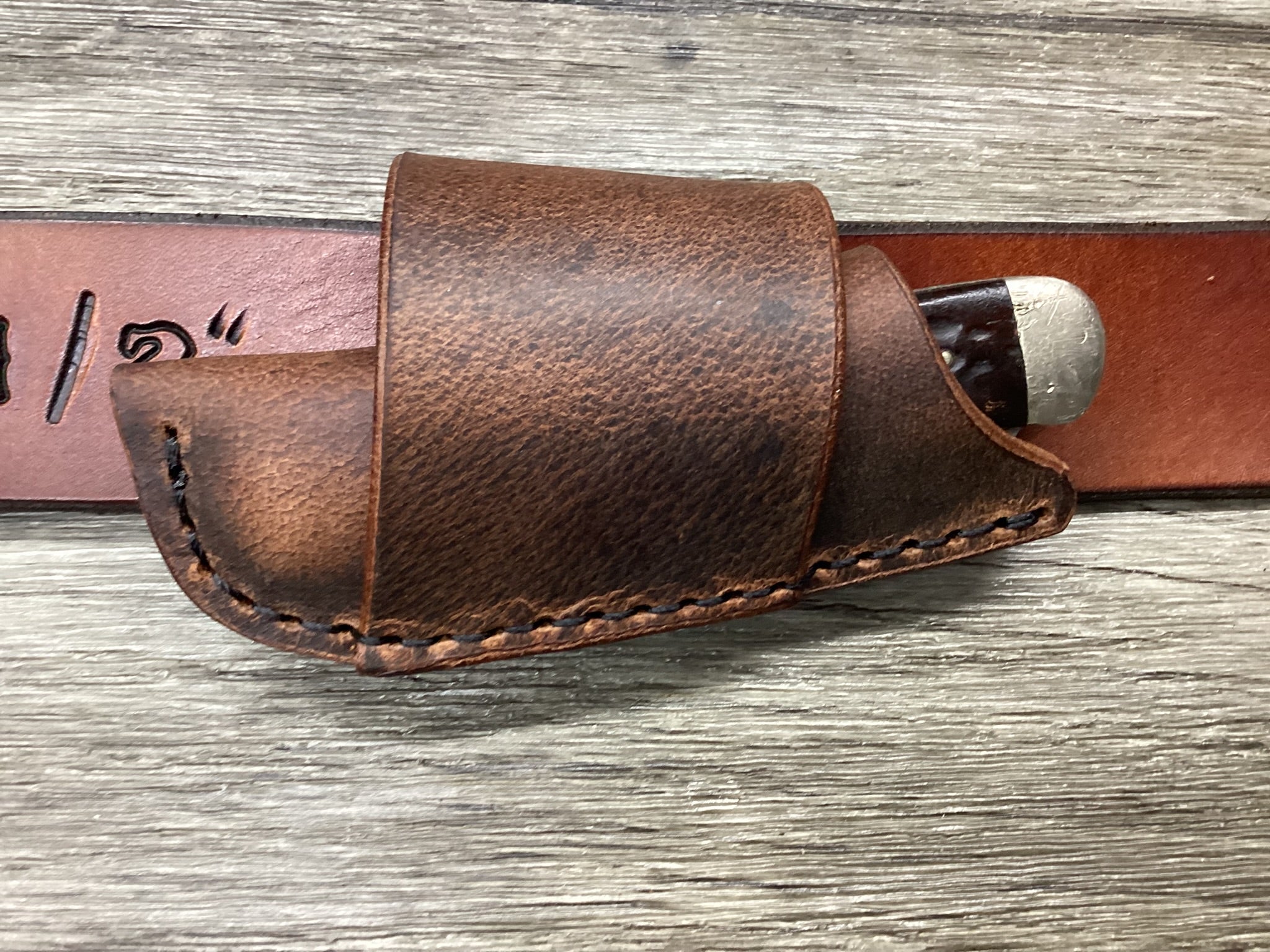 Buffalo Leather Folding Knife Sheath Trapper 4 1/8" Size(Sheath Only)