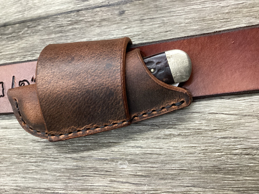 Buffalo Leather Folding Knife Sheath Trapper 4 1/8" Size(Sheath Only)