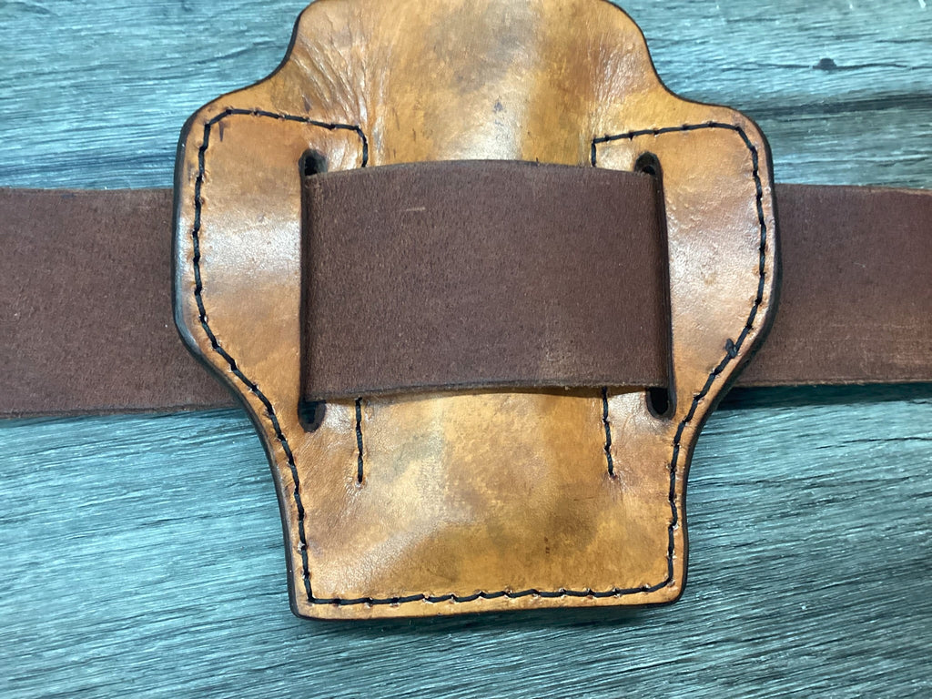 Leather Pancake Pocket Knife Sheath Handmade Buck 110, MP 600 (Sheath Only)