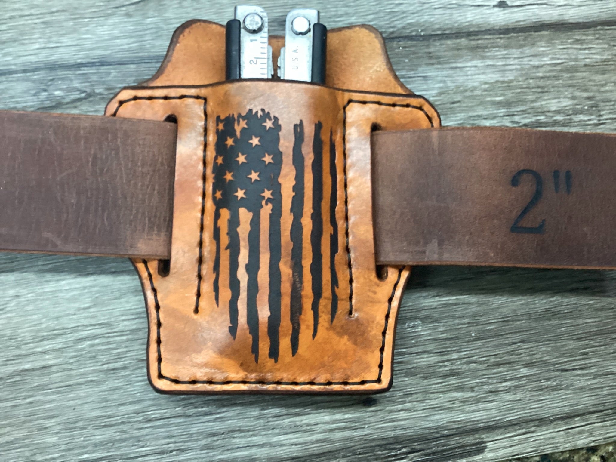 Leather holster with American flag design