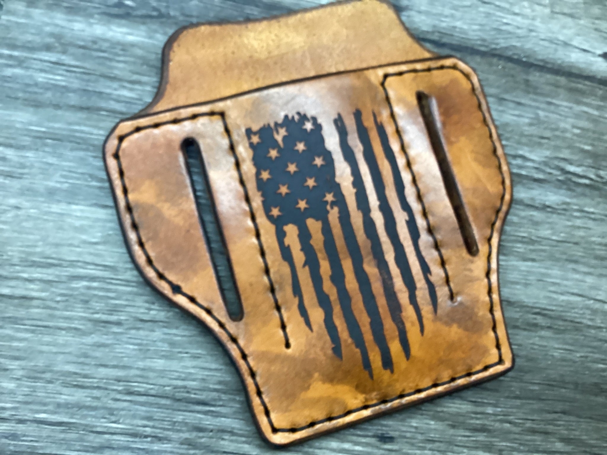 Leather holster with American flag design