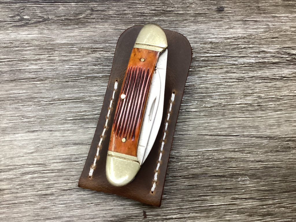 Buffalo Leather Pocket Knife Slip Canoe 3 5/8" Size, (Sheath Only)