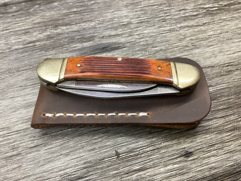 Buffalo Leather Pocket Knife Slip Canoe 3 5/8" Size, (Sheath Only)